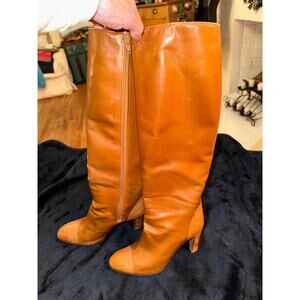 VINTAGE VITTORIO RICCI TALL LEATHER BOOTS WITH REPTILE HEEL AND TOE 7